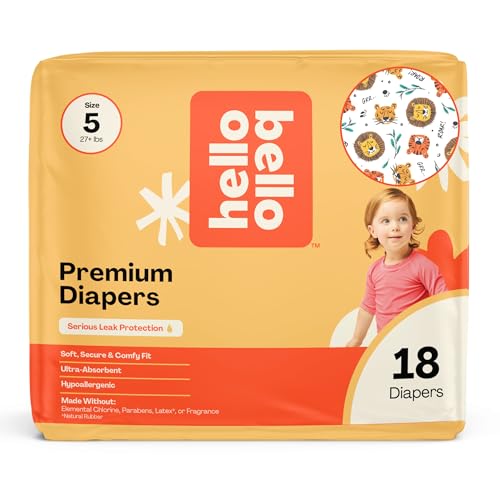 Image of Hello Bello Diapers, Size 5 (27 lbs) Wild Cats, 18 Count of Premium Disposable Baby Diapers, Hypoallergenic with Soft, Cloth-Like Feel