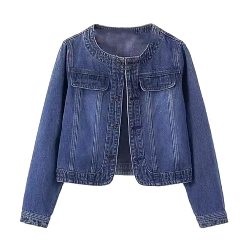 Veste en jean pour femmes col rond GUOYUXIAO : manteau femme trois quarts manches chic