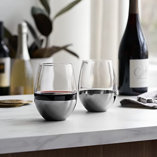 Viski Dipped Cocktail Tumblers Set of 2 19oz (561ml) Stemless Wine, Glass, Polished Finish, Gunmetal Black - Image 2