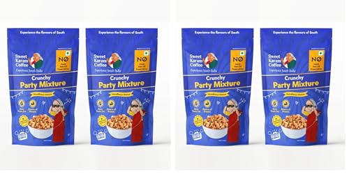 Image of SWEET KARAM COFFEE Crunchy Party Mixture Pack of 4 (95G each)|No Palm Oil or Preservatives|Spicy,Traditional Navadhanya Namkeen|Crispy Tea-Time Snack|Perfect For Gifting & Festive Celebrations