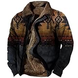 LOAIHA Men's Western Aztec Vintage Print Sherpa Fleece Lined Jackets Casual Zipper Winter Warm Jacket Coats black black L