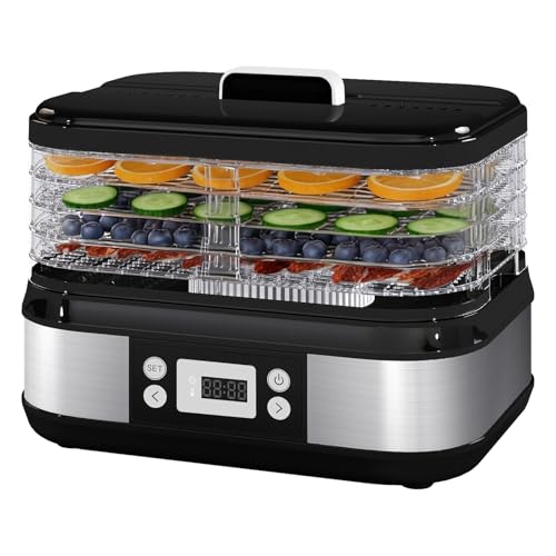 Spector Compact 5-Tray Food Dehydrator 450W, 72H Timer, LED Touch Control, Adjustable Height Trays, 35-70°C, for Jerky, Fruit, Herbs, Vegetables, Pet Treats