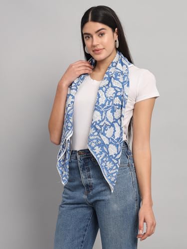 Image of Ravaiyaa - Attitude is everything Sanganer Hand Block Printed Scarves Pure Cotton Scarf Square Hijab Dupatta 40 inch X 40 inch Inch