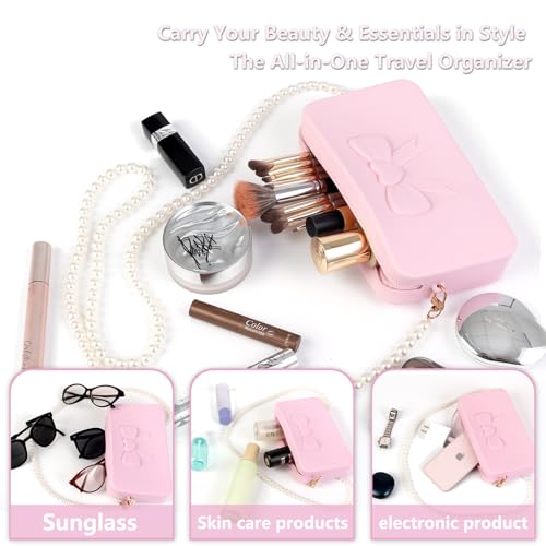 Mao'er Heart-Shaped Bows Pearl Shoulder Bags, Crossbody Purses, Clutches, Makeup Organizers for Everyday Essentials3