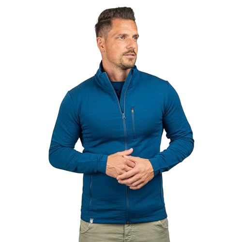 ALPIN LOACKER Merino Jacke Herren I Merinowolle Baselayer für Outdoor Sport und Freizeit I Wolljacke und Ski Midlayer, Blau XL