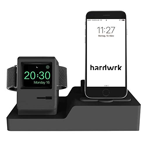 hardwrk Charging Stand - kompatibel mit Apple Watch, iPhone & AirPods - schwarz - 3 in 1 Ladestation im Classic Mac Design - Silikon schwarz