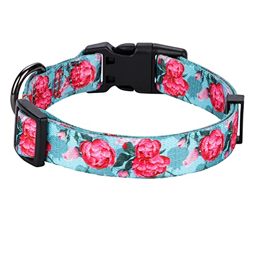 Rhea Rose Girl Dog Collars Summer Floral Rose Print, Female Flower Collar, Turquoise, Large, A7_Turquoise Rose - Image 2