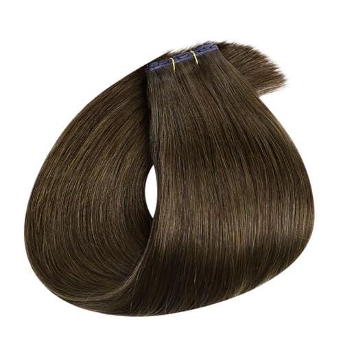 Image of Full Shine Butterfly Weft Hair Extensions 24 Inch 100g Medium Brown | Fullness Boost, Genius Weft Side, Layered Hairstyle Users, Vacation Style, Easy Wear & Remove, Long Straight Hairstyle