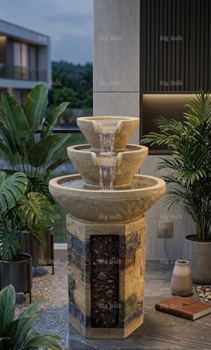 Image of Pillar Stone Look Fiber Fountain for Home Decor /Living Room /Hall /Office /Garden /Room Indoor Outdoor Fountain (50x 30 x 92 cm) (Pillar Stone)
