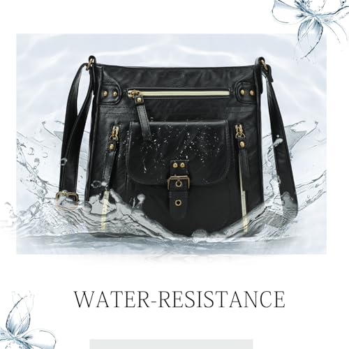 Image of KL928 Women's Crossbody Purse Bags Medium PU Leather Multi-Pocket Handbag | Medium size, multiple pockets, compartments, adjustable strap, zipper, fits 7.9 inch iPad, phone, wallet, shop, work, travel
