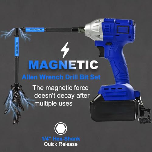 Image of 10-Piece Impact Allen Key Drill Bit Set - 4-Inch Long Hex Bit Set (SAE), Magnetic Head, S2 Alloy Steel, 1 /4'' Hex-Shank, for DIY Furniture Assembly & Car Repairs, by DCWecher