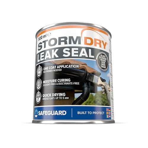 Stormdry Mastic d'Étanchéité 500ml – Caoutchouc Liquide Noir – Anti-Fuites Toiture & Gouttière – Auto-Nivelant – Brique, Béton, Métal, Feutre...