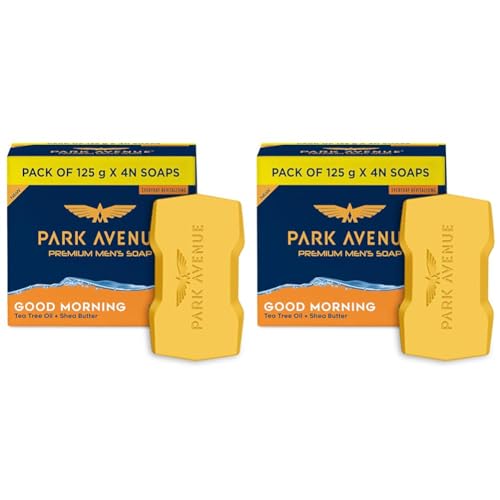 Image of Park Avenue Premium Men's Soaps for Bath - Good Morning | 125g (Pack of 8) | Enriched with Tea Tree Oil & Shea Butter | Grade 1 Soap | For All Skin Types