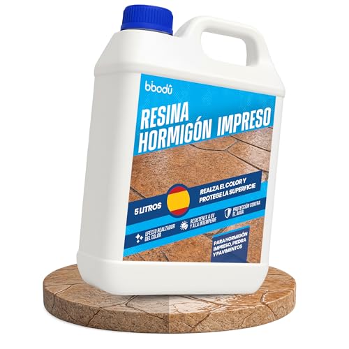 BIBODU Resina Hormigón Impreso 5 L | Sellador Protector con Realzador de Color | Protege contra Agua y Suciedad | Apto para Hormigón Impreso, Cemento y Piedra | Interior & Exterior - Base Agua