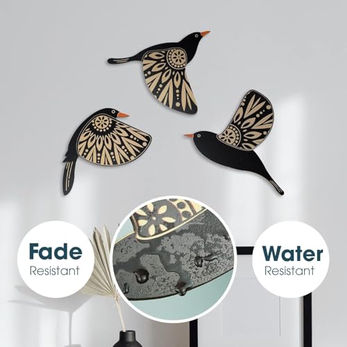 Image of SAF Wooden 3D 5 Pieces Birds on Rope Wall Art Panel | Wood Bird Folk Art Wall Hanging Art Decoration Item for Living Room, Bedroom, Drawing Room, Dining Room & Office (Black) (Multicolour)