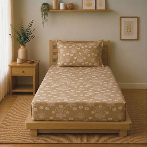 Image of Linen Home Cotton Percale Fitted Bedsheet Set SingleXL Size Light Brown