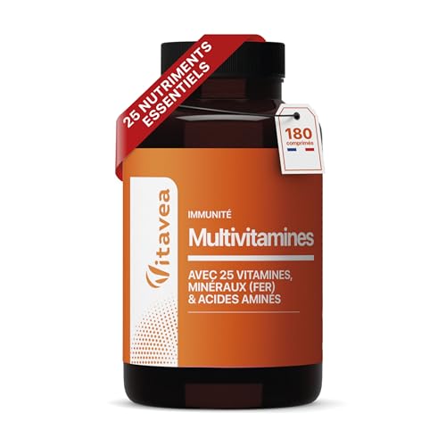 Multivitamines & Minéraux - 25 Nutriments Essentiels dont Vitamine A B C D E, Zinc et Fer - 4 Acides Aminés - 6 mois - Énergie, Fatigue & Immunité - 180...