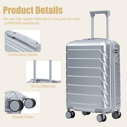 Image of 20 Inch ABS Hard Shell Travel Checked Luggage With Combination Lock, Sliver