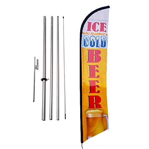 Ice Cold Beer Convenience Store Advertising Feather Banner Swooper Flag Sign With Flag Pole Kit And Ground Stake #TOP19