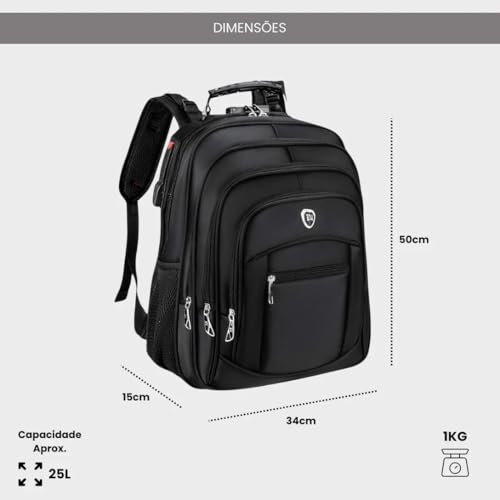 Mochila Executiva Viagem Grande Notebook Feminina Masculina, Múltiplos Compartimentos, Mochila antir