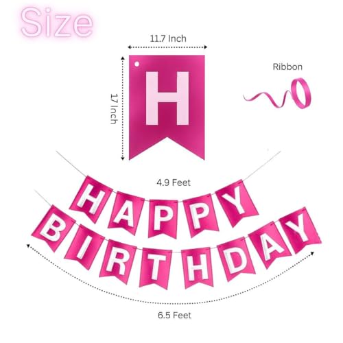 Image of Wanna Party Metallic Pink Happy Birthday Banner,Pink and Silver Party Decorations Sign for Birthday Decor,Backdrop for Birthday Decoration Items for Kids & Adults (Paper)