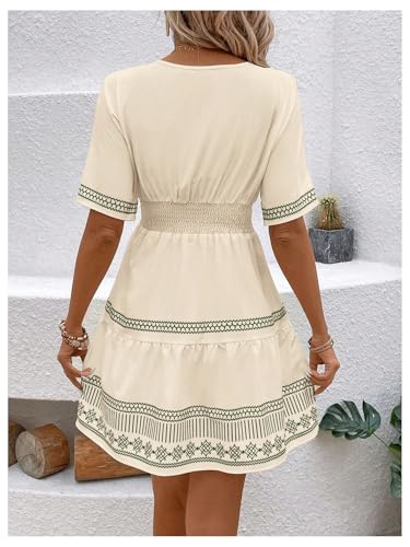 Image of SweatyRocks Women's Printed V Neck Mini Dresses A Line Dolman Short Sleeve Summer Boho Dress
