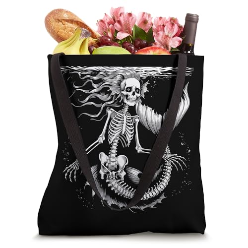 Siren Skeleton Mermaid Goth Scary Halloween Costume Tote Bag miniatura 4