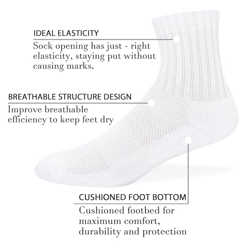 Men's Athletic Quarter Socks Cushioned Moisture Wicking with Arch Support Medium, 6 Pairs2