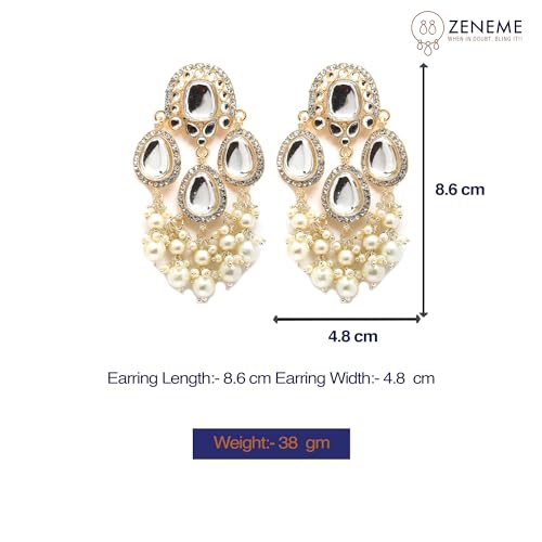 Gold-Plated Kundan & Pearls Teardrop Mirror Earrings