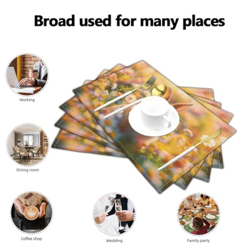 Set de table lavable et imperméable en lin à motif lapin mignon pour repas sans taches - 8