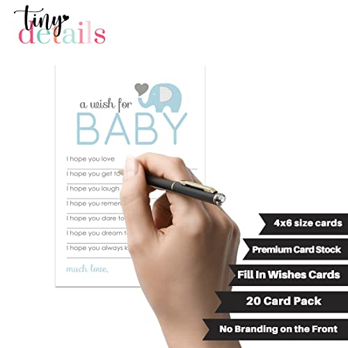 Blue Elephant Wishes For Baby Shower (20 Pack) Memories And Advice Cards For Wishing Well Guest Book Alternative Birthday Time Capsule Party Activity For Guests Royal Prince #TOP4