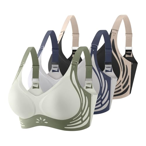 2027-Sujetador Frontal con Encaje sin para Mujer diseño de Piezas Ajustable sin Ideal para Yoga y Descanso en Talla Grande 3piezas (Gold, XL)