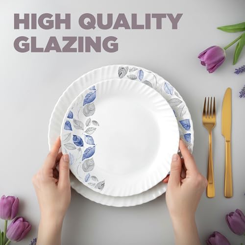 Image of Treo by Milton Opalware Aurelia Lunis Dinner Set of 18 | Serving for 6 | Microwave & Dishwasher Safe | Bone-Ash Free | Tempered Toughness | Plates & Bowls | Crockery Set for Dining & Gifting | White
