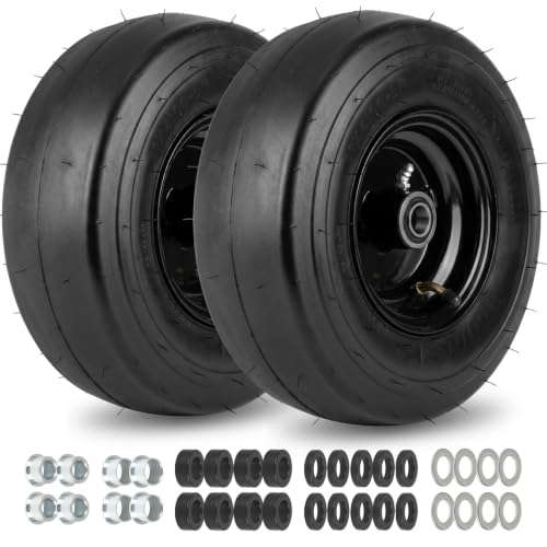 GICOOL 11x4.00-5 Rubber Lawn Mower Tire and Wheel Assembly 11x4-5 Smooth Tread Pneumatic Tire with 1/2 or 3/4 or 5/8 Bearing Bore 3.4-7.5 Centered Hub for Zero Turn Riding Mower (2-Pack)