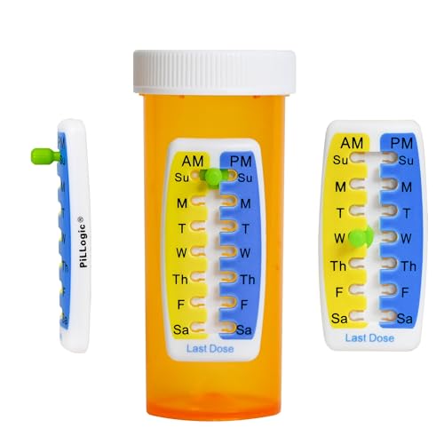 PILLOGIC Pill Reminder Medication Tracker 2-Pack - Adhesive Dose Tracker for Prescription Bottles Vitamins & Pet Medicine - AM/PM Daily Reminder Sticker - No Battery Required