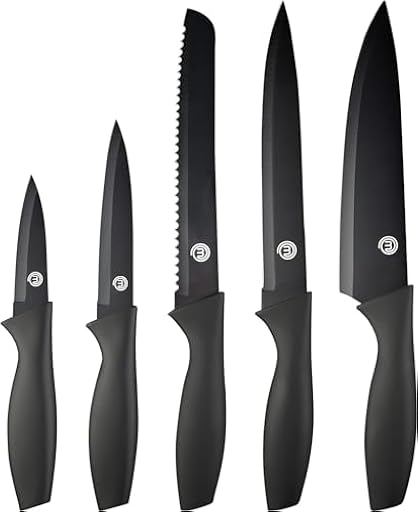 MasterChef Cuchillos Cocina, Set de Chef (Carne, Sierra por Pan, Verduras y Pescados), Acero Inoxidable, Asas Suaves al Tacto, Multifuncional, 5 Piezas, Negro | Ya disponible en tu tienda friki favorita! En mundofriki.es!