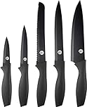 MasterChef Coltelli da Cucina, con Collezione di Coltello Chef per Pane, Carne e Verdure, Acciaio Inox, Prova di Calore, Lavabile in Lavastoviglie, 5 Pezzi, Nero