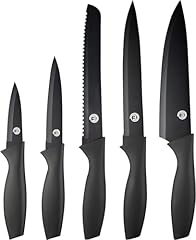 MasterChef Set Coltelli da Cucina, Collezione di Coltello Chef per Pane, Carne e Verdure, Acciaio Inox, Prova di Calore, Lavabile in Lavastoviglie, 5 Pezzi, Nero