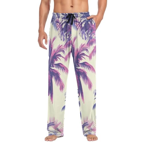 Men's Pajama Pants Violet Palm Trees Sleep Pajama Lounge Pant with Pockets, Elastic Waistband3