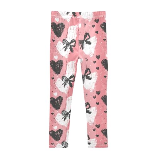Black Heart Bow Abstract Pattern Girls Leggings Ultra Soft Compression Yoga Gym Pants for Kids 4-10T2