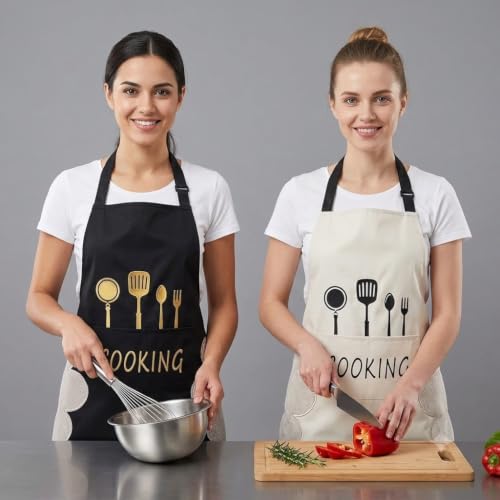 Image of HROY Kitchen Apron for Women & Men with Pocket & Side Towel | Kitchen Apron for Women & Men with Pocket & Side Towel | Reusable Cooking Chef Apron for Home Kitchen
