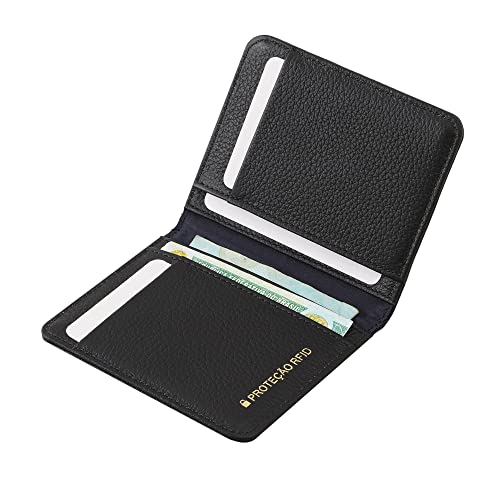 Carteira Masculina de Couro Bovino Legítimo com Proteção Antifurto RFID Couro50 661 (Preta)