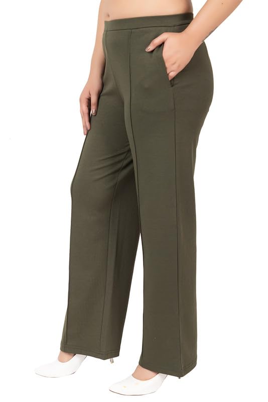 Image of Mlada Mid Waist Wide Leg Flared Pants Elastic Waist Band for Women Office Work Formal Wear Stretch Cotton Knit Flare Pants Utility Pockets Extra Flare Pants Trousers for Travel