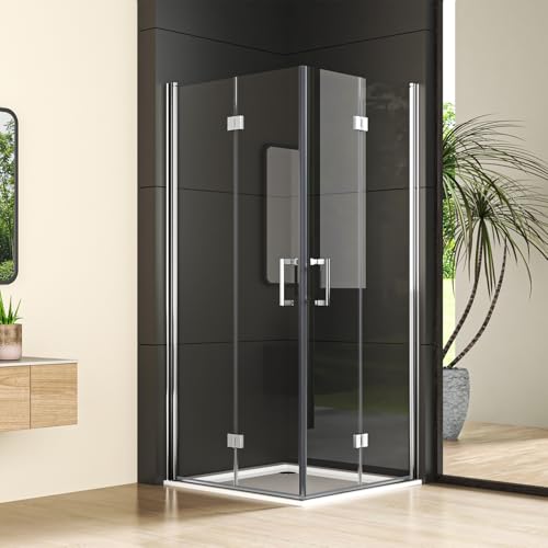 Eckeinstieg Duschkabine 80x100cm Doppel Falttür Duschabtrennung, Goezes 100x80 cm Dusche Faltbar Duschkabine 6mm Nano ESG Sicherheitsglas, Eckdusche Glas Easy-Clean Komplettdusche Höhe 195cm