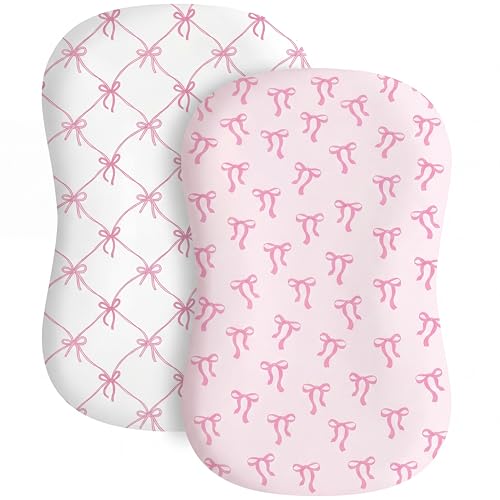 Image of CroBlissful 2 Pack Pink Bow Baby Lounger Cover Stretchy and Soft Infant Lounger Cover Breathable and Soft Baby Nest Slipcover for Boys Girls