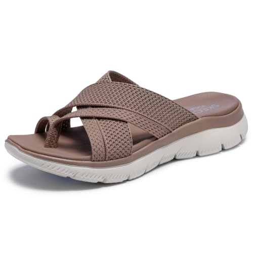 Image of Skechers Women's Summits - Fantasy Walk | Yoga Foam Cushioned Footbed, Machine Washable, Vegan, Knit Strappy Upper, Flexible Traction Outsole, Flip Flop, Thong Sandal