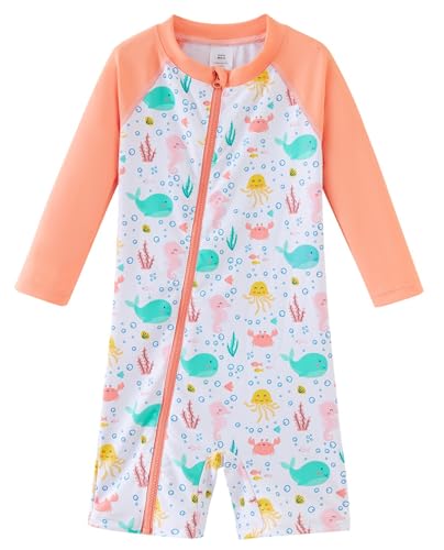 Image of UMELOK Baby Girls' One Piece Swimsuit Full Zip UPF 50+ Sun Protection Swimwear Rash Guard Swim Suit