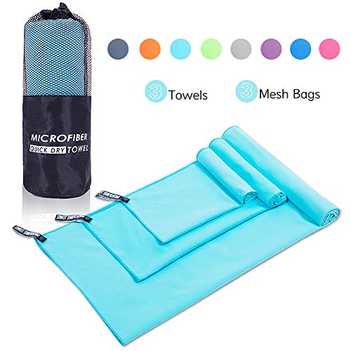 Andoer Toalha esportiva de microfibra de 3 peças de secagem rápida leve e leve portátil para acampam