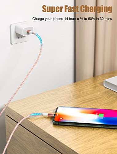 Usb C To Lightning Cable 3Pack 6Ft Apple Mfi Certified Iphone Fast Charger Type C To Lightning Cable Multiple Colors Nylon Braided Iphone Cord For Iphone 14 13 12 11 Pro Max Xr Xs X 8 7 6 #TOP4