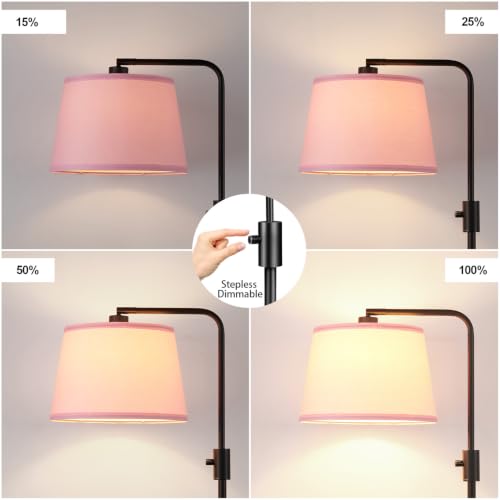 Image of 【Upgraded】 Dimmable Floor Lamp, 1000 Lumens LED Edison Bulb Included, Arc Black Floor Lamps for Living Room Modern Standing Lamp with Pink Shade, Tall Lamps for Living Room Bedroom Office Dining Room
